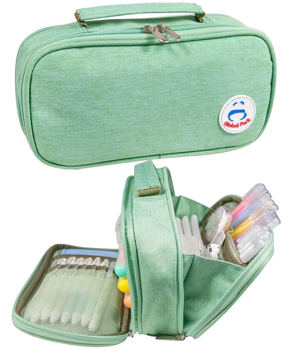 Surpop Pencil Case Pen Bag Holder Pouch Large Handle Big Capacity Desk Organizer Storage Marker Box Stationary Makeup Cosmetic Double Zippers for