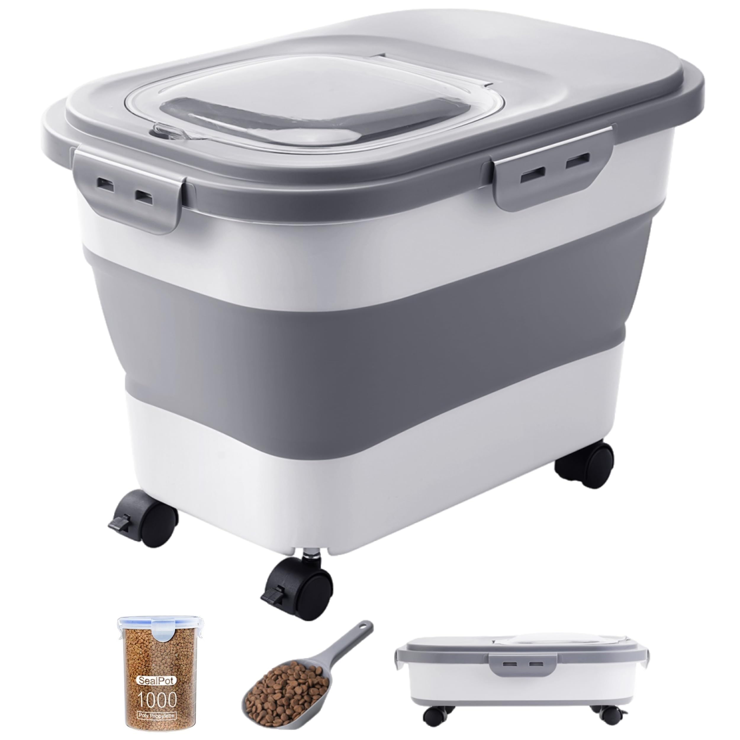 20-23 Lbs Dog Food Storage Container - Collapsible Dog Food Container with Attachable Casters and Scoop,Travel Silicone Bowl, Pet Food Storage Containers to Keep Dry Food Fresh,Easy to Move