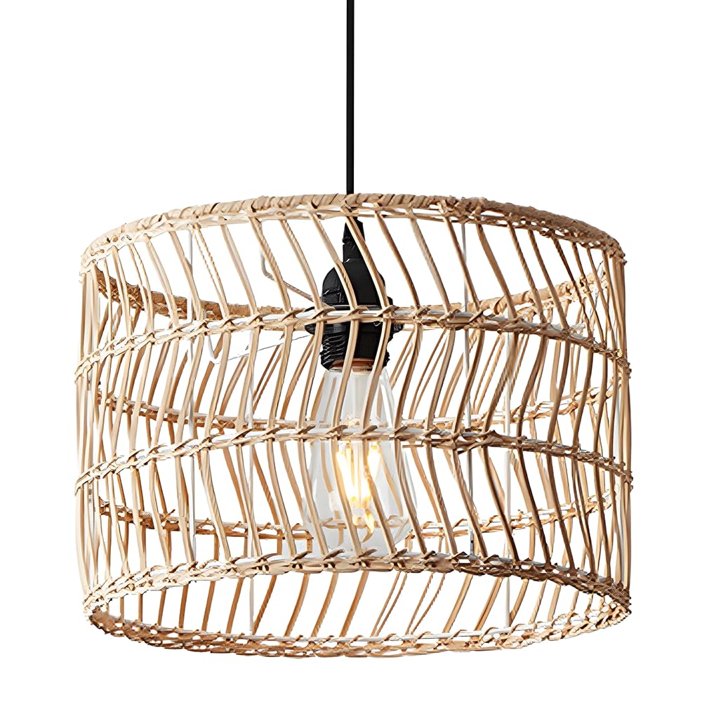 AYQJMD Boho Style Bamboo Light Fixture Rustic Farmhouse Bamboo Pendant Light Retro Minimalist Art Rattan Light Fixture Wabi Sabi Pendant Light for Kitchen Island Dining Room Living Room Porch