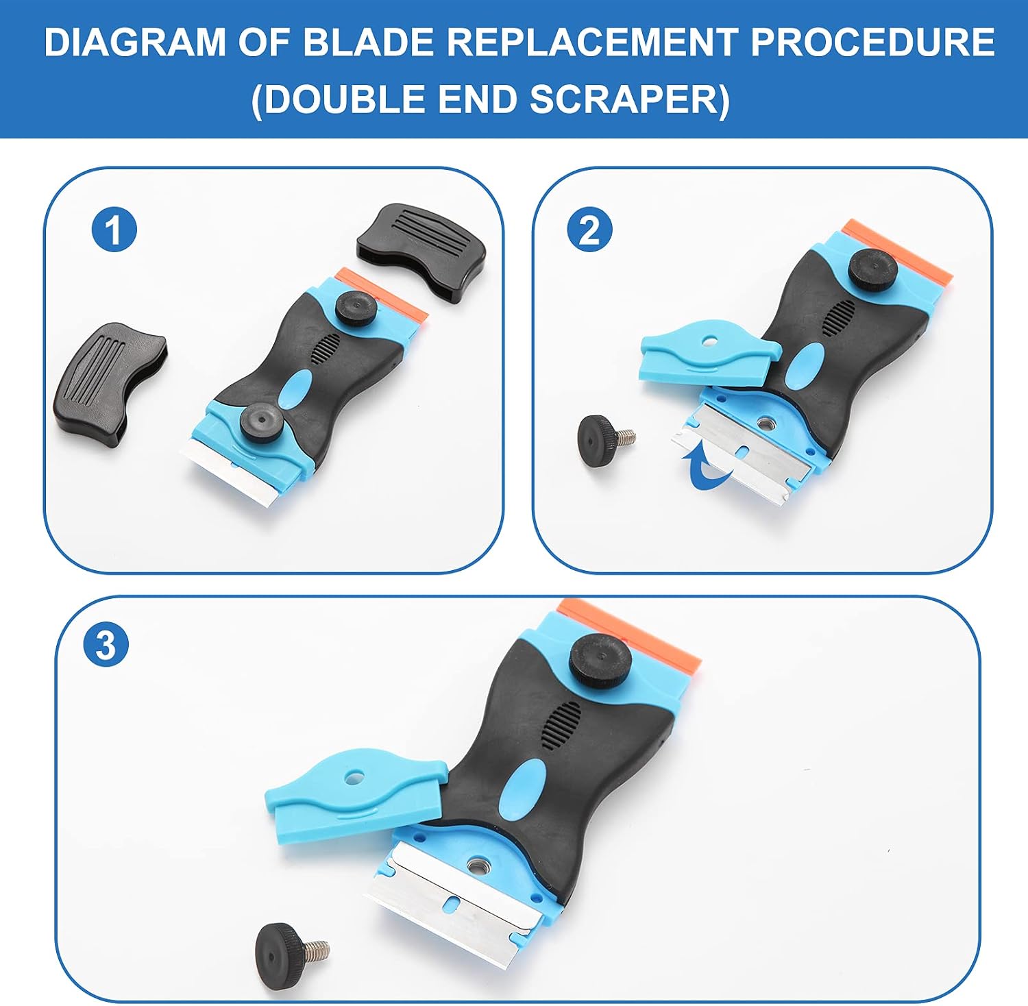 2 Pack Razor Blade Scraper, Professional Multi-Purpose Mini Putty Knife Set with Protective Blade Cover and 6pcs Extra Metal & Plastic Blades for dirt cleaning from windows, walls, cars, tiles, floors