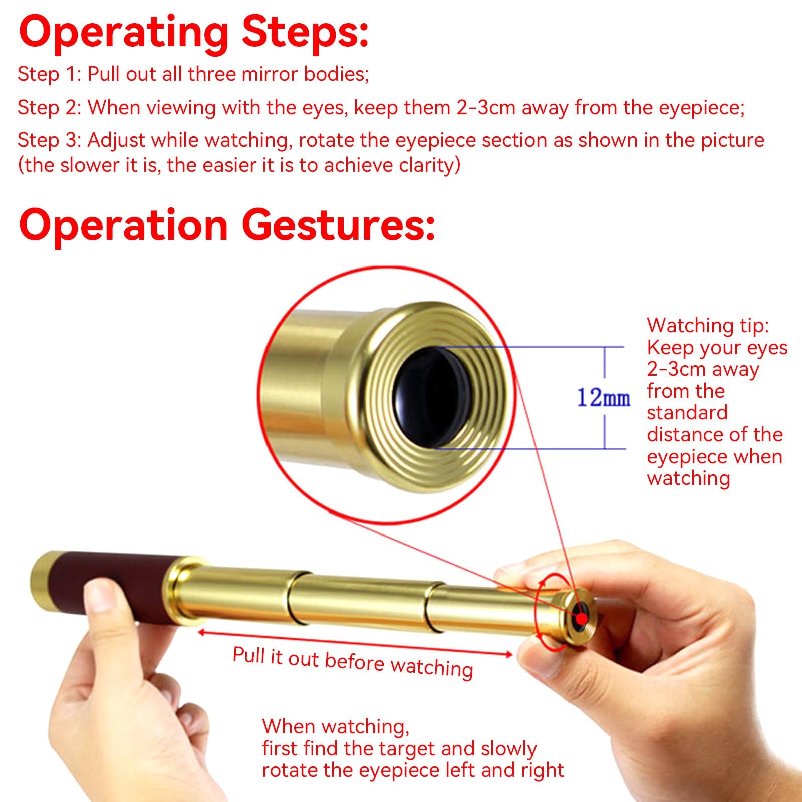Pirat -Teleskop, 25 x 30 zoomable monokulare Vintage -Teleskop tragbarer zusammenklappbarer Handheld Monocular Messing Spyglass für Vogelbeobachtung