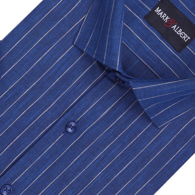 Image of MARK & ALBERT Men's Half Sleeve Cotton Linen Striped Shirt