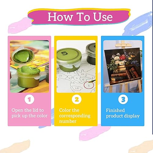 Vista 27 de xackcme Pintura de montaña por números para adultos, pintura de paisaje por número sobre lienzo sin marco, pintura al óleo de paisaje lunar