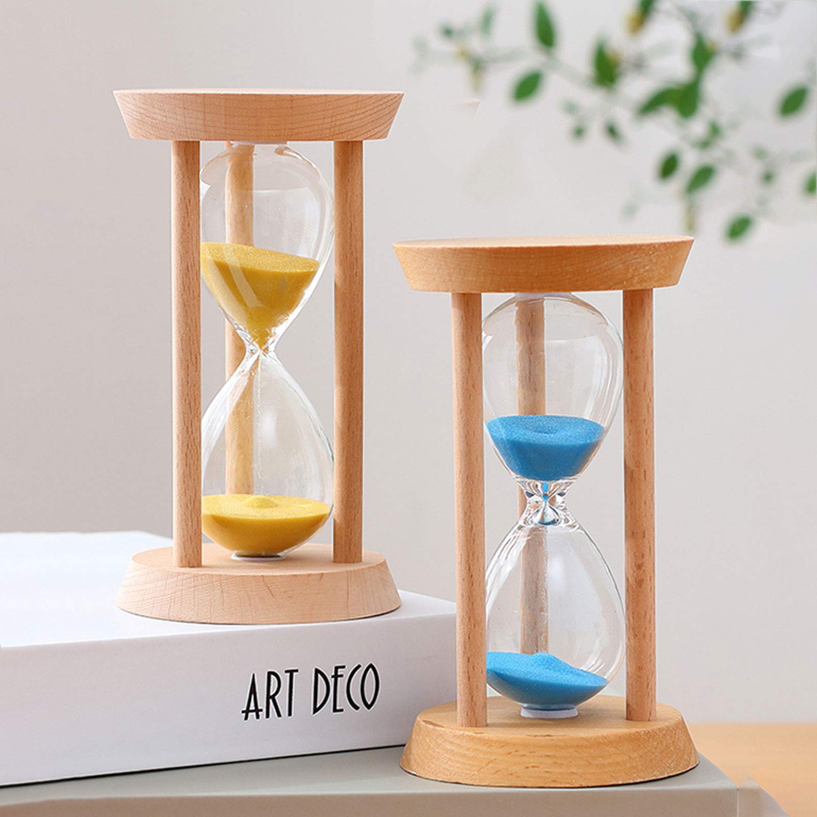 Clessidra vintage in metallo, clessidra con sabbia, timer in legno, 3/5/10/15/30 minuti, souvenir creativo, quadrato moderno (giallo, 5 minuti)