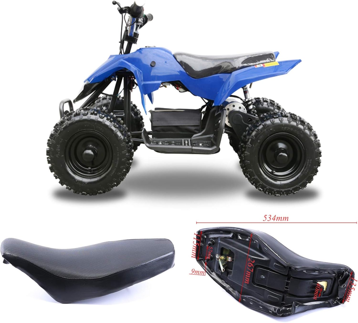 Complete ATV Seat 534mm x 2.67mm x152mm for Kids ATV Quad Seat for 50cc 70cc 90cc 110cc 125cc Chinese 4 Wheeler Mini Polaris ATV Taotao JCL Peace ATA Roketa Yamoto Sunl Jetmoto Coolster