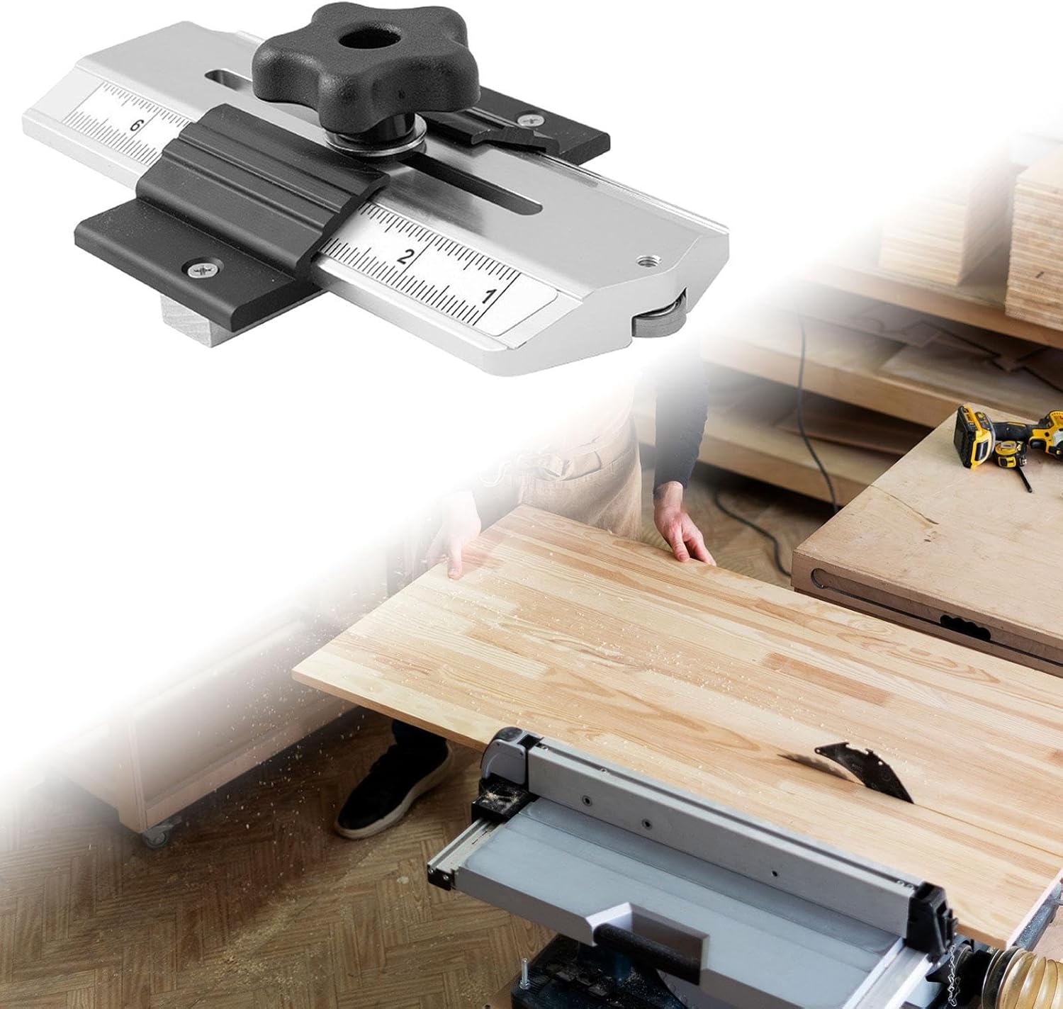 Gralara Thin Rip Tablesaw Jig Woodworking Tools Sheet Cutting Guide Table Saw Jig Thin Rip Jig, Silver