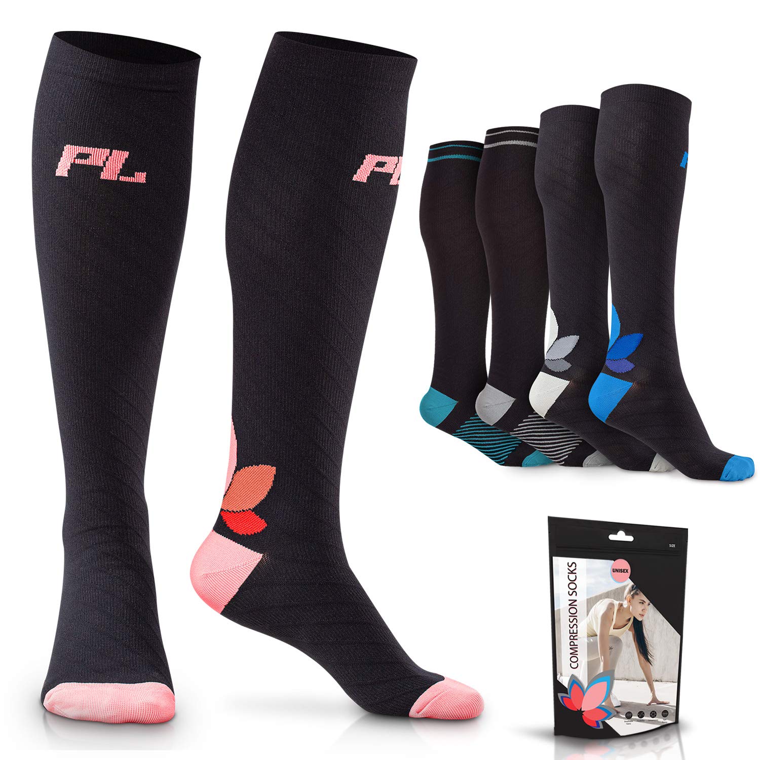 POWERLIX Compression Socks for Women & Men (Pair) for Neuropathy Swelling Pain Relief 20-30 mmHg Medical Knee-high Stockings