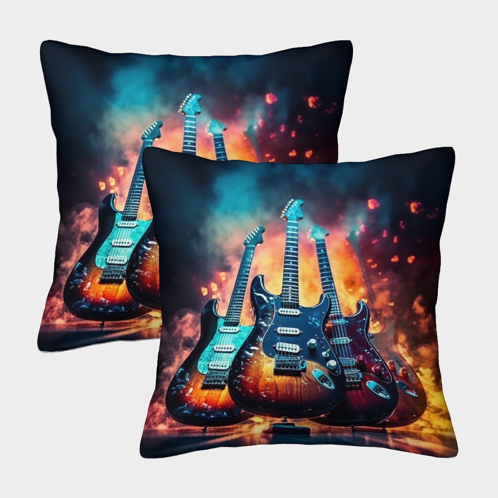 Nraopevvd Style-17 Guitar Cushion Cover Set Of 2 Decorative Machine Washable Pillowcases Square Pillow Cases With Invisible Zipper Cushion Covers For Livingroom Sofa Bedroom Throw Pillow Cases 40X40cm