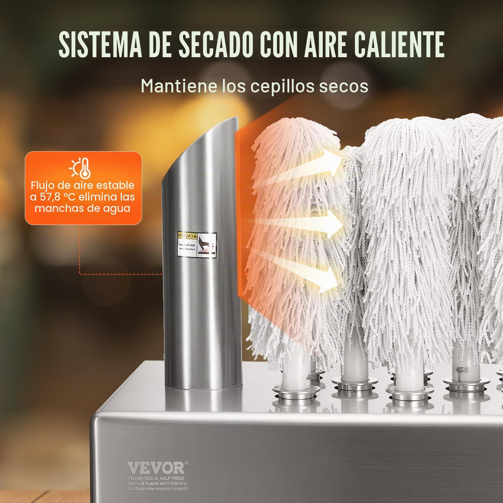 VEVOR Pulidora de Copas de Vino con 8 Cepillos Pulidora de Copas Eléctrica Comercial de 660 tazas/hora para Copas de Champán, Vasos de Cerveza, Jarras, para Bares, Restaurantes, Cocinas, Plata