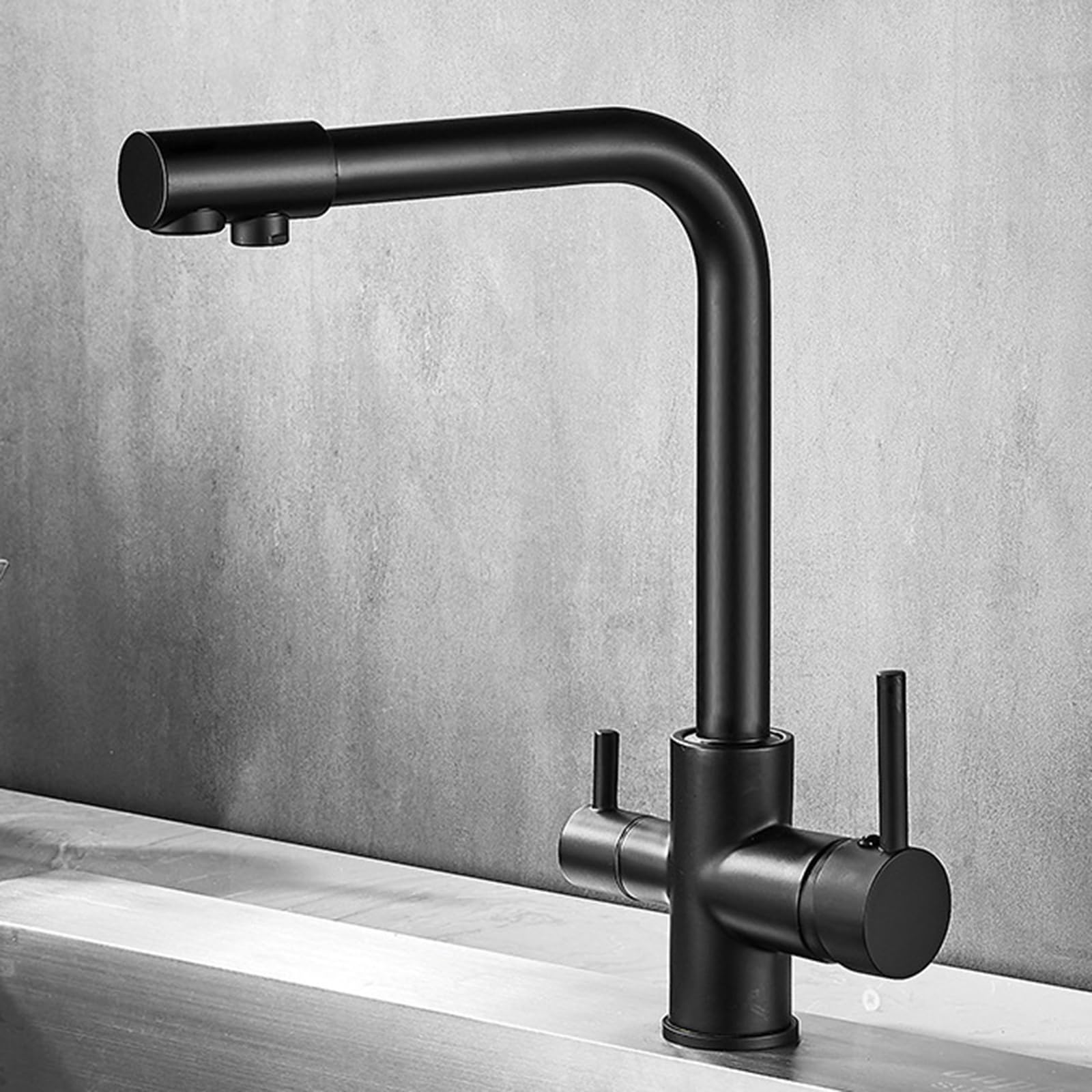 Rubinetto da Cucina a 3 Vie Rubinetto per Acqua Potabile Nero Rubinetto Girevole a 360° in Ottone Miscelatore da Cucina 1 Foro
