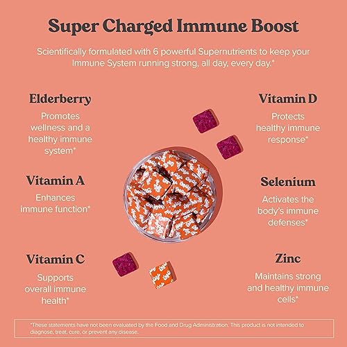 Miniatura 3 de Chewsy - Masticables afrutados de apoyo inmunológico 6 en 1 con saúco - Vitamina C, A y D, zinc y selenio - Envueltos individualmente - Suministro