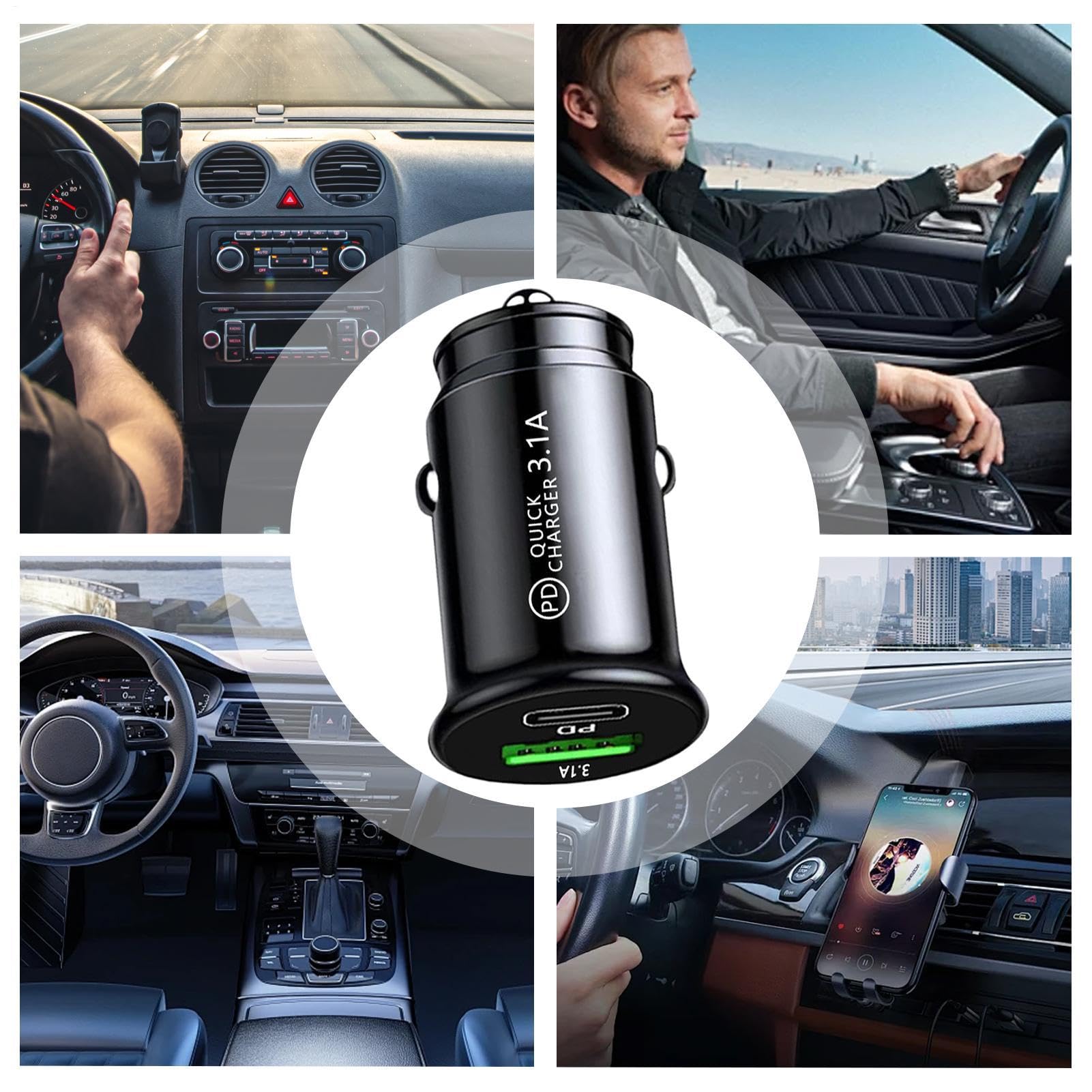Caricabatteria Per Auto A Ricarica Rapida USB C, Adattatore Per Accendisigari, Adattatore Portatile USB Da A Due 3.1A, Presa Per Adattatore Per Accendisigari, Caricabatteria Per Auto A+C PD R