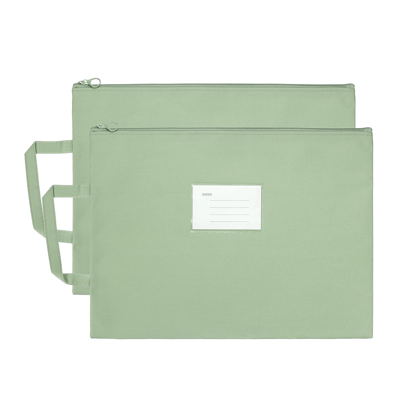 PATIKIL 2 Pcs Mesh Zipper Pouch with Handle, B4 Oxford Fabric Zipper File Pouch Single-Layer Document Bag Storage for Office Travel Puzzles Books Shopping, Green (37.5cm x 28cm)