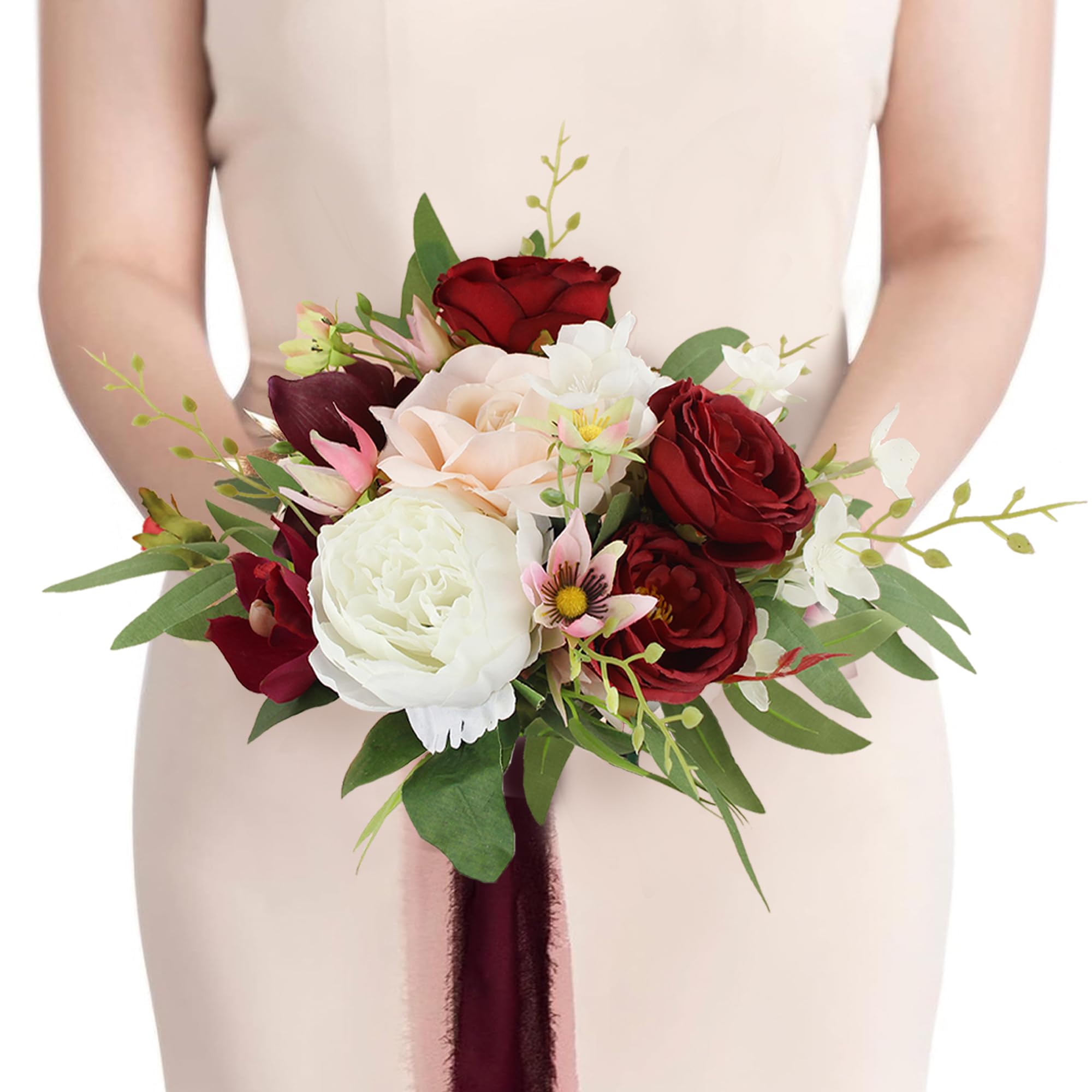 Amazon.com: Rinlong 1Pc Fall Wedding Bouquets for Bridesmaids Burgundy  Artificial Bridesmaid Bouquet for Wedding Prom : Home & Kitchen