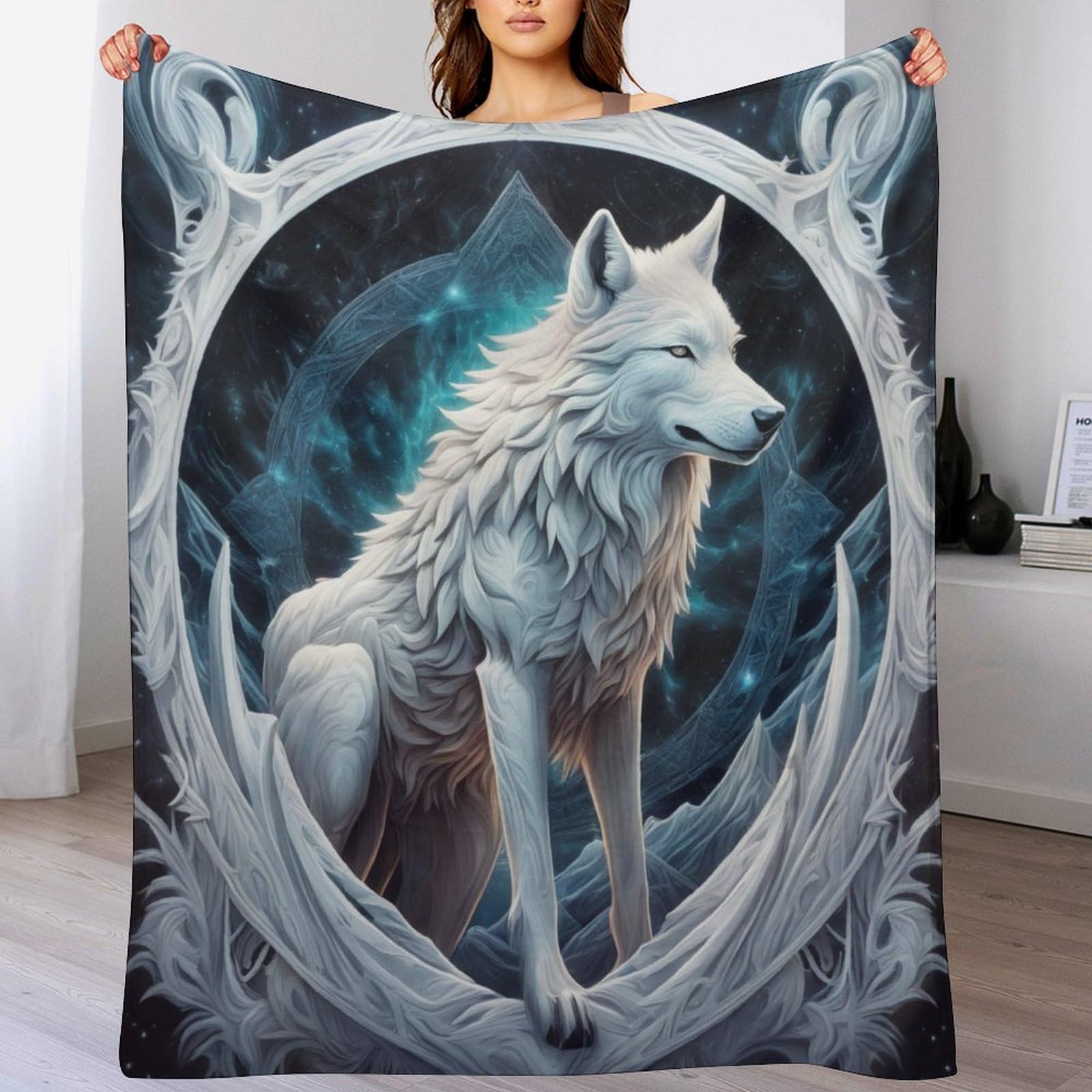 Couverture polaire loup plaid chaud pour grand canapé de salon