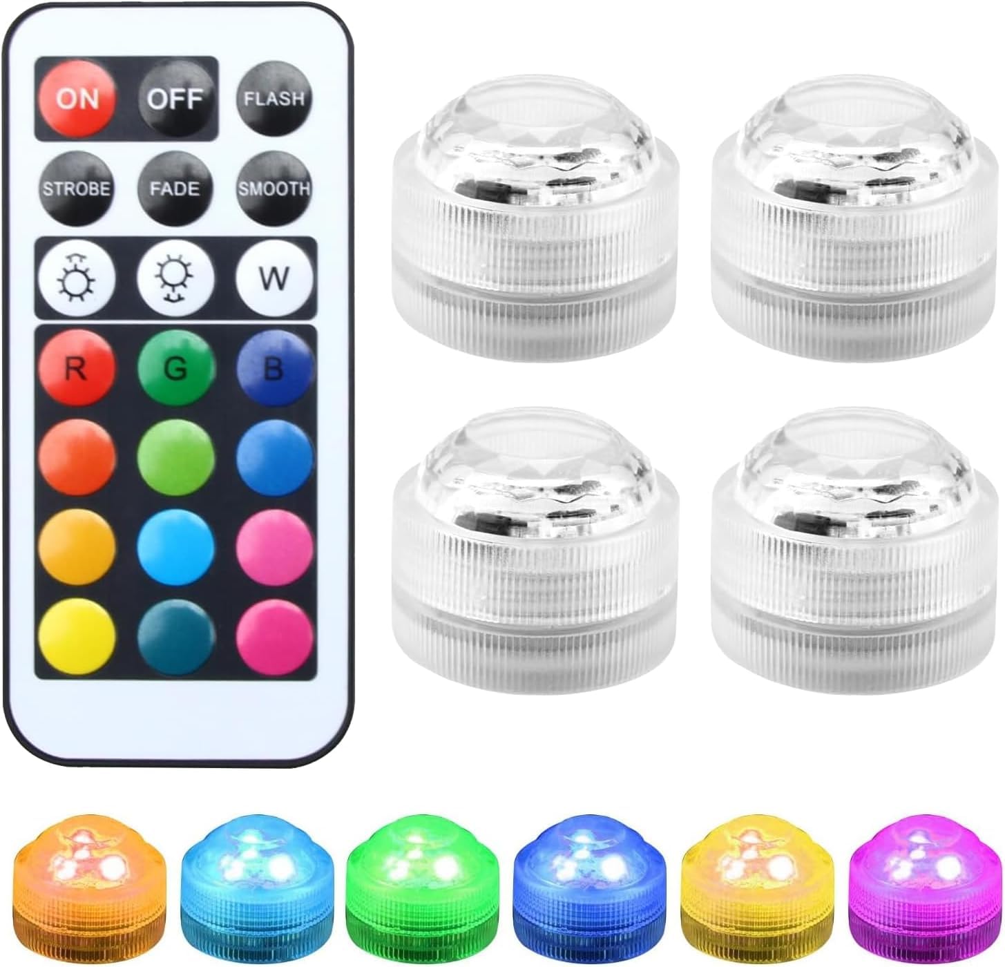 Hommova White 4 Pcs Submersible Led Light, Pond Lights Underwater, Small Led Light With Remote For Aquarium Pond Fishtank Party