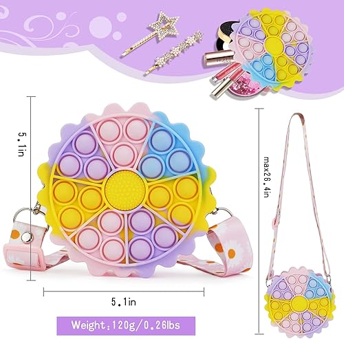 Miniatura 6 de Bolsa de juguete antiestrés para presionar burbujas, bolsa cruzada para niñas, suministros escolares para aliviar el estrés, bonita bolsa sensorial