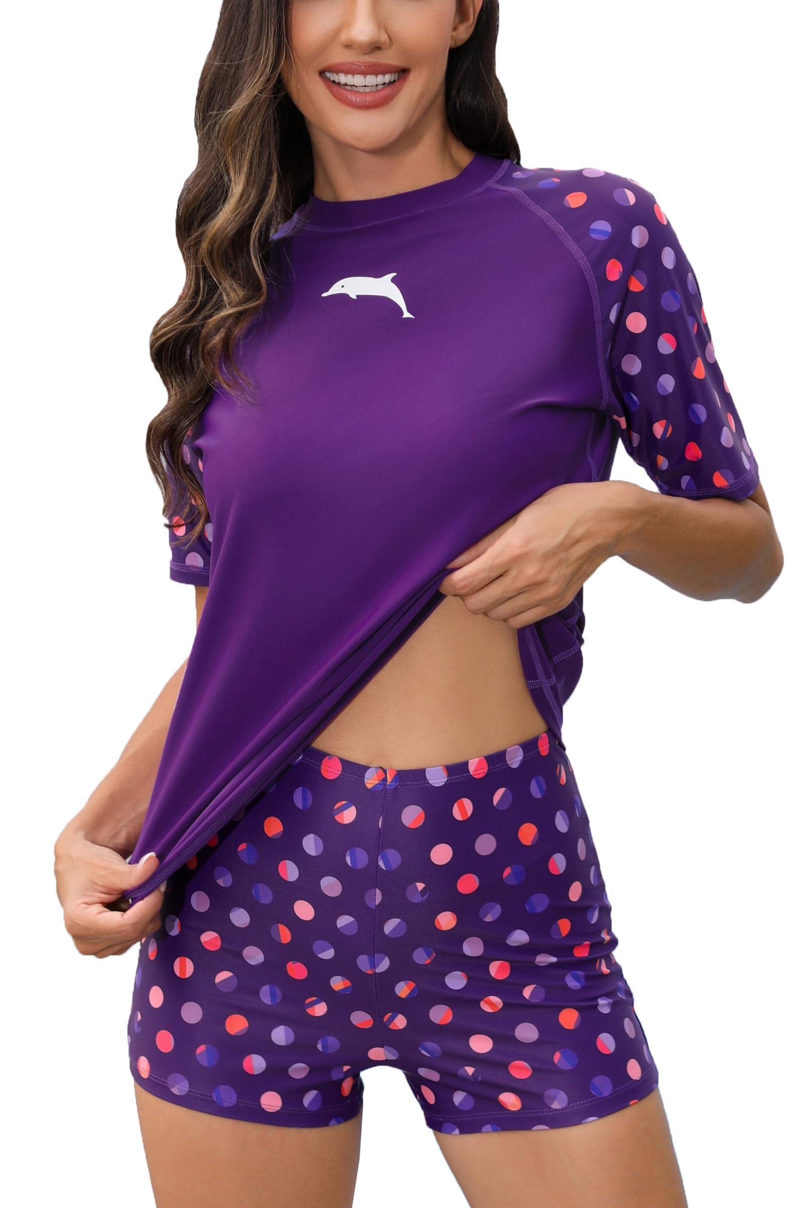 Ruched Swim Top Halcurt - Short Sleeve Rash Guard With Ruched Design ...