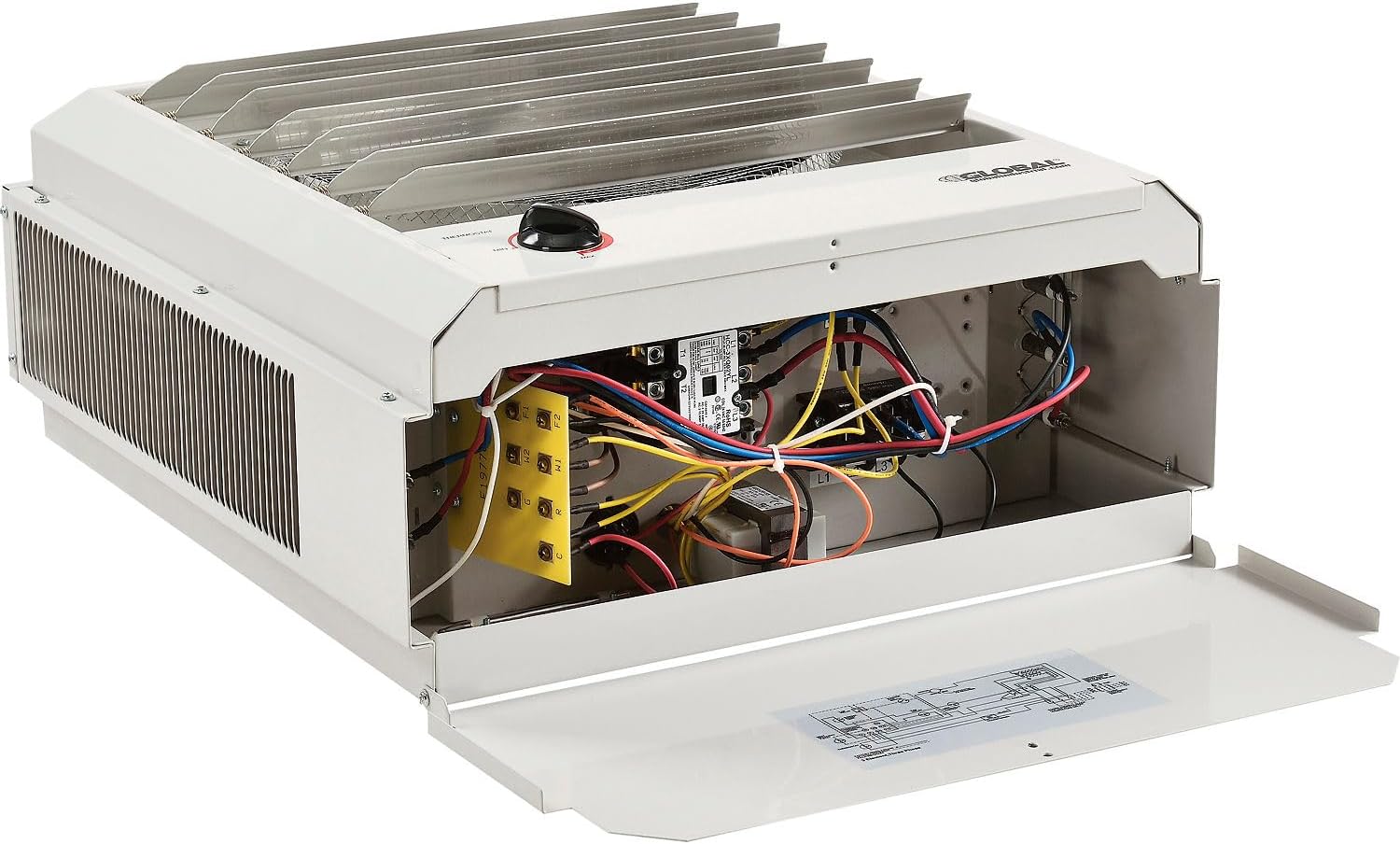 Global Industrial 34100 BTU Unit Heater, Horizontal or Vertical Fan Forced Heater with Manual Thermostat, 10KW, 480V, 3 Phase, Steel Construction, 19"W x 8-1/2"D x 21-7/16"H