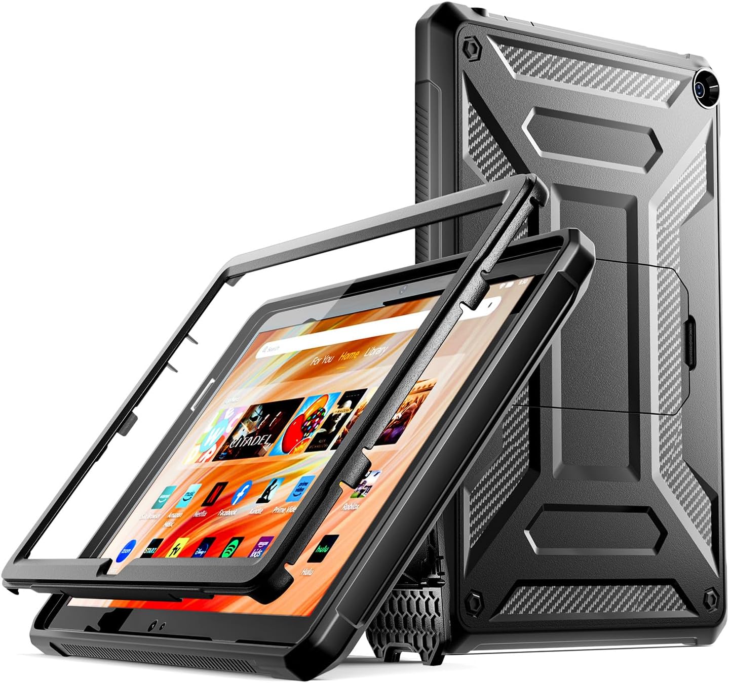 Fire HD 10 & Fire HD 10 Kids Pro Tablet Case (Only 13th Gen, 2023 Release), DJ&RPPQ Full Body Rugged Hands-Free Viewing Stand Back Cover with Screen Protector, Also for 10in Sony Nokia - Black