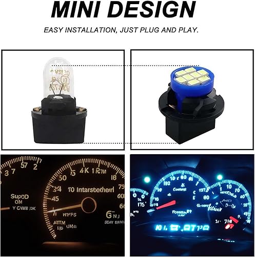 Miniatura 5 de GLOFE T10 194 168 - Bombillas LED azul hielo para instrumentos con enchufe de bloqueo giratorio T10, superbrillante, panel de instrumentos T10,