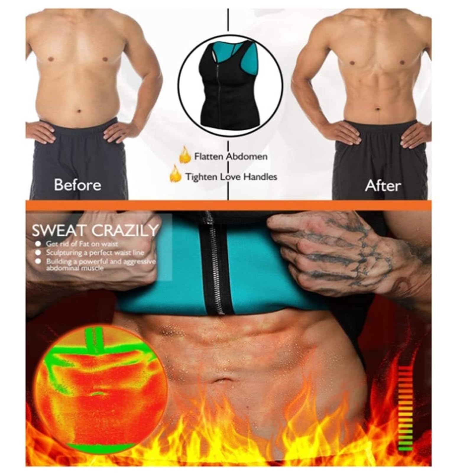 LYGXWJFC Koszulka kompresyjna z podparciem pleców Bez rękawów wyszczuplająca kamizelka neoprenowa Gorąca koszula Body Shapers Pas podtrzymujący (czarny, 4XL)