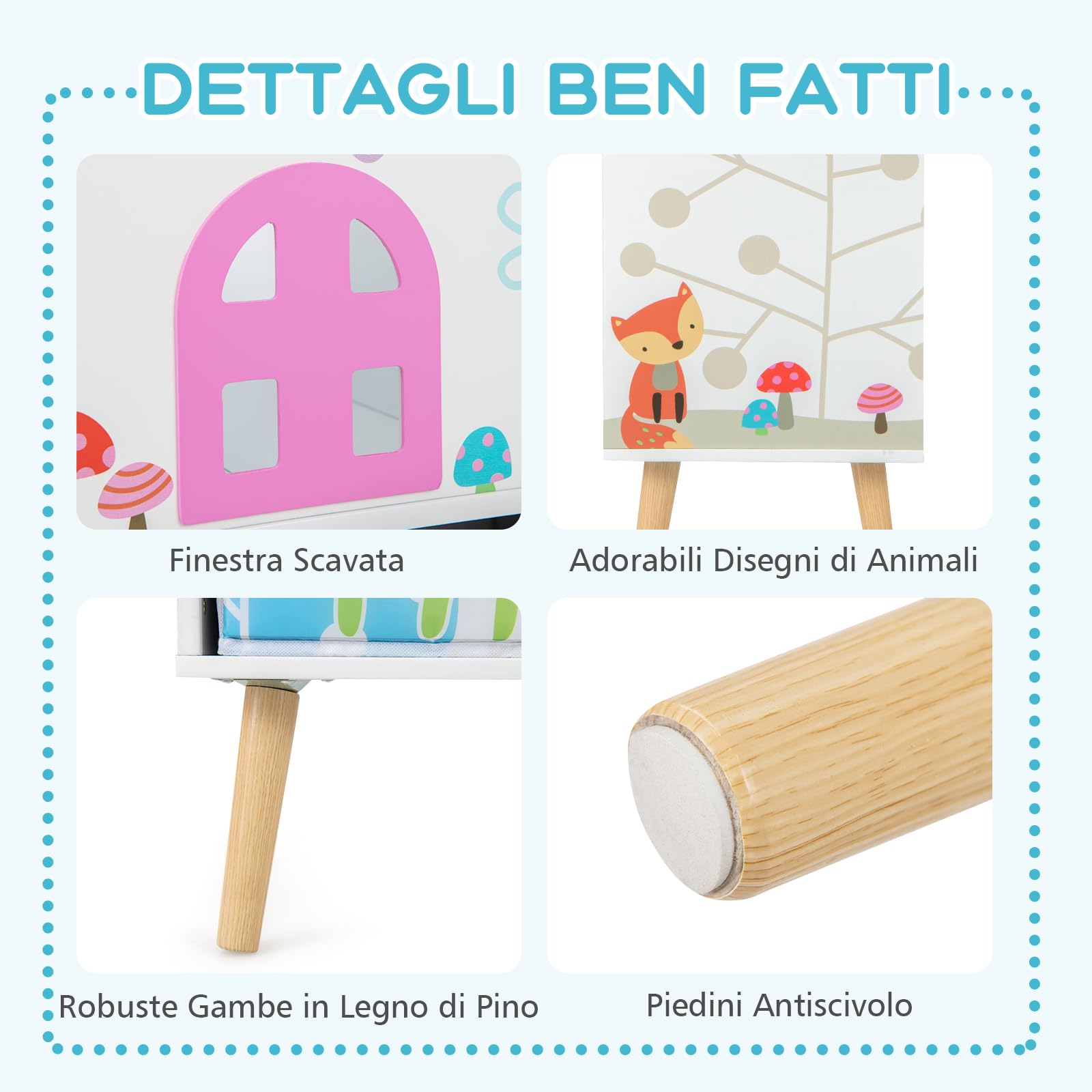 RELAX4LIFE Scaffale Libreria per Bambini in Legno, Organizzatore con 2 Cubi Rimovibili, Contenitore per Giocattoli e Libri, Forma a Casa, per Cameretta e Asilo Nido