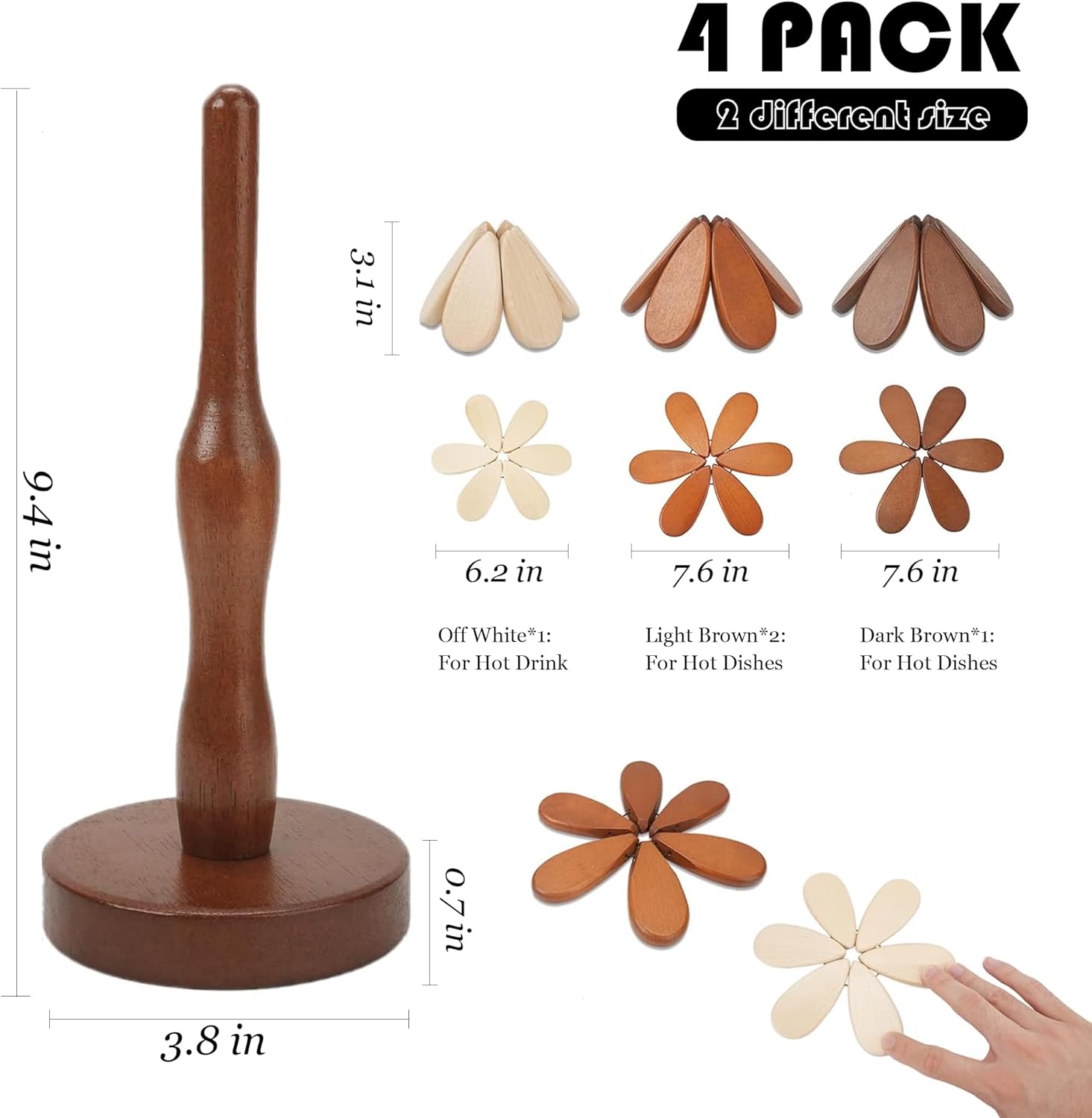 Tree Trivet for Hot Dishes, Artisanal Wooden Tree Coasters with Stand, Collapsible Trivets Tree, Christmas Tree Coasters Set of 4，2025