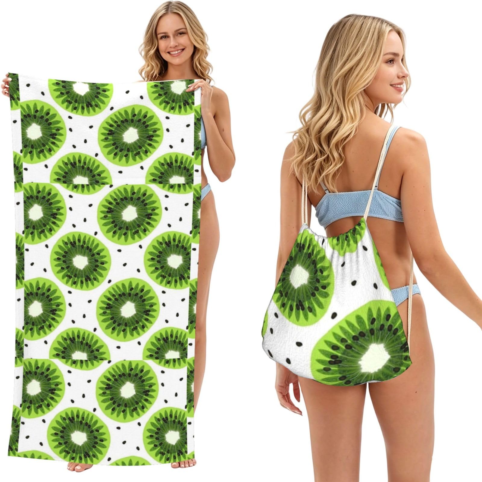 Poadnly As Picture Kiwi, 2 In 1 Packable Towel Bag, Beach Towels With Drawstring Backpack For Travel Holiday Camping