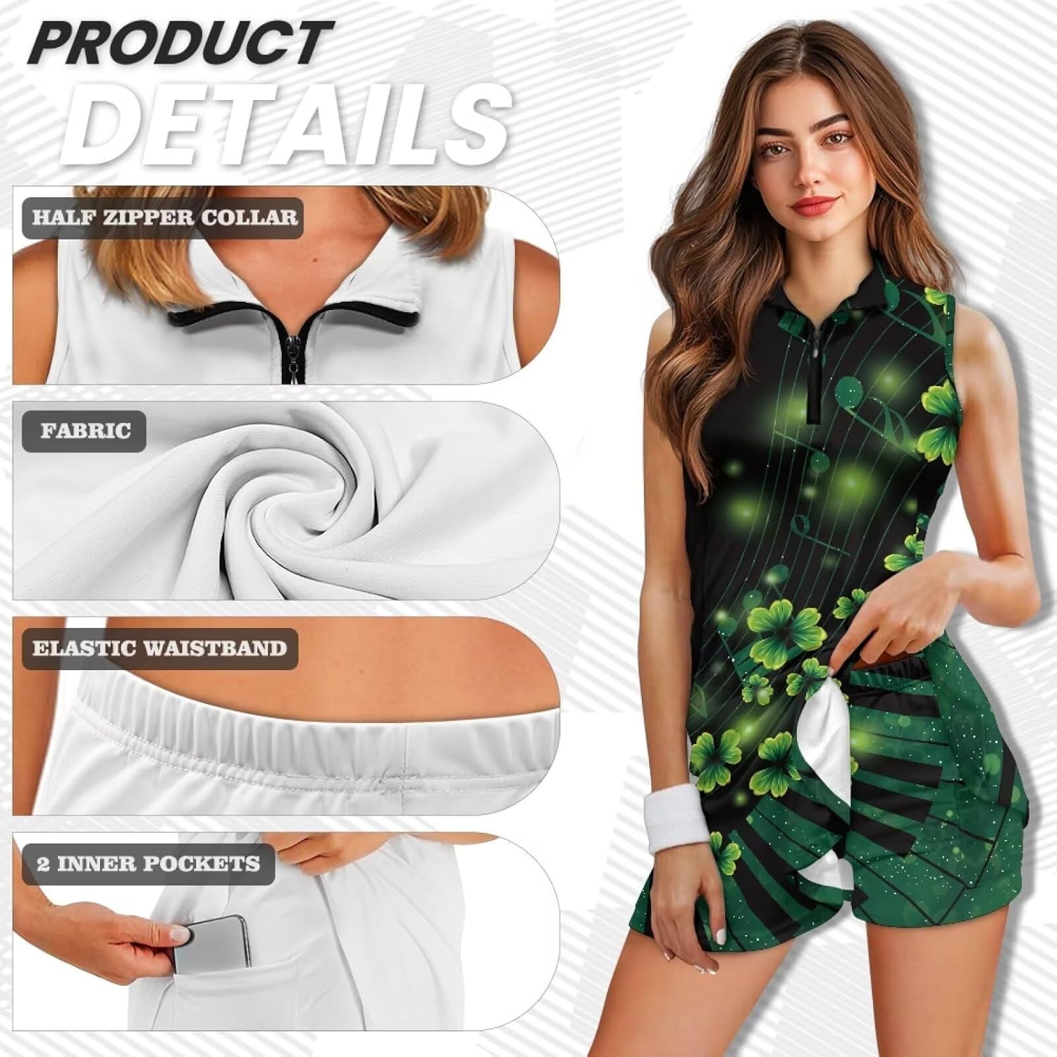 Women's Golf Dress Sleeveless Zip Up 2 Pieces Athletic Dresses with Built in Shorts and Pockets