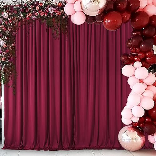 Vista 5 de 10ft x 10ft Wrinkle Free Maroon Backdrop Curtains for Parties, 2 Panels Silky Polyester Photo Backdrop Drapes for Wedding Birthday Christmas Granate