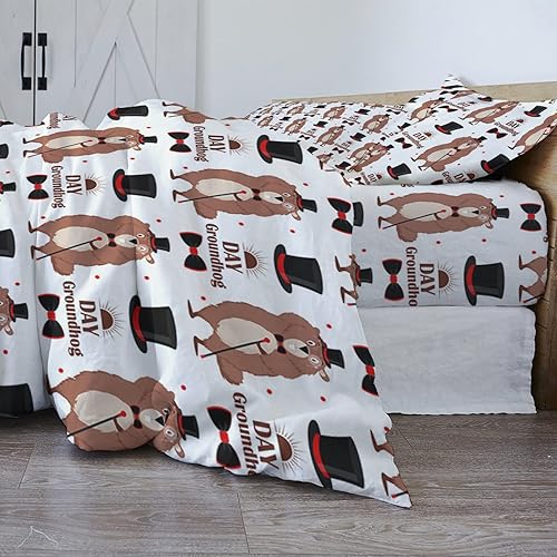 Miniatura 4 de Juego de ropa de cama de 4 piezas tamaño California King, funda de edredón para el día de la marmota para niños, niñas, niños, sábana de cama con