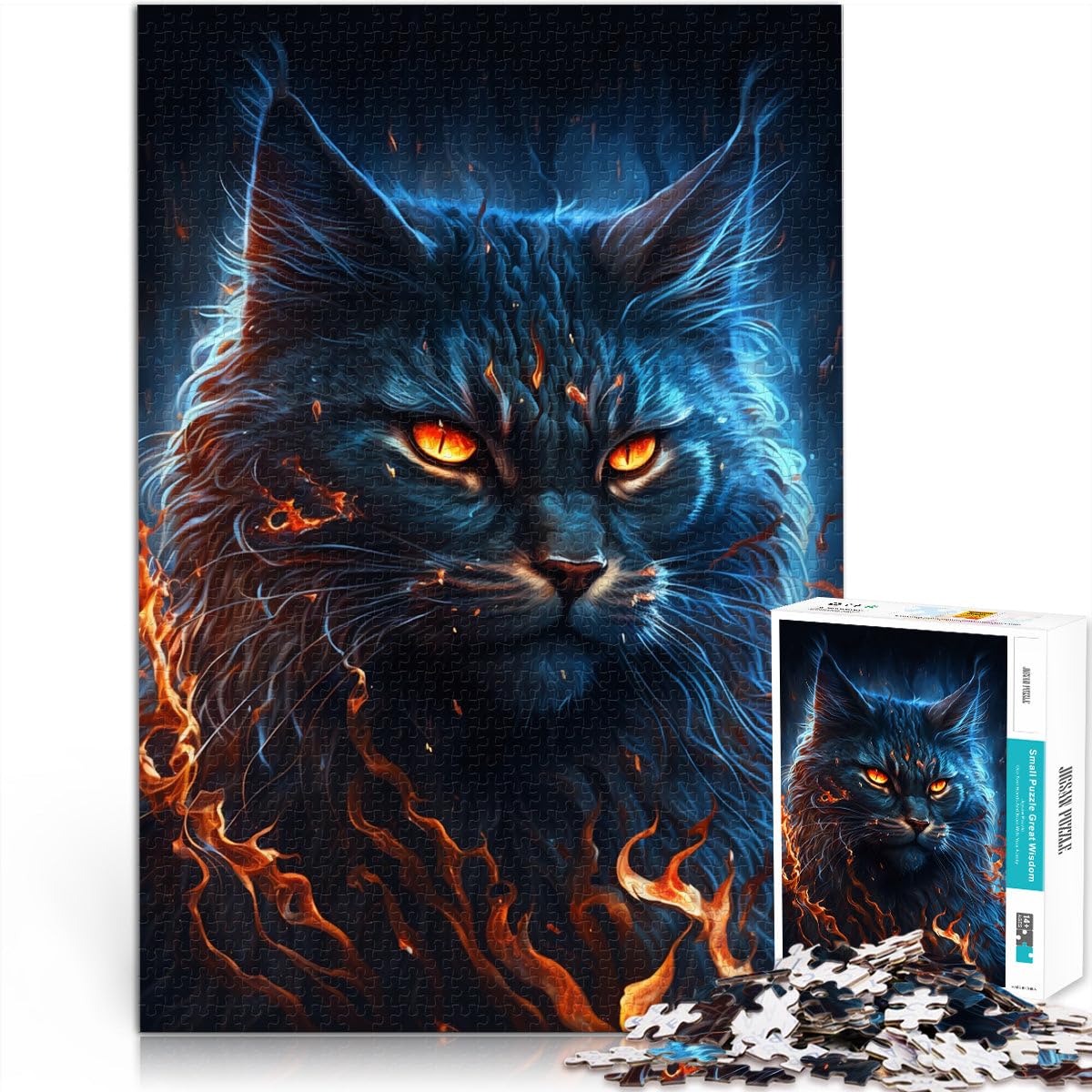 Puzzle per adulti 2000 pezzi Maine Coon Cat Fire rompicapo Puzzle 70 x 100 cm con pezzi completamente ad incastro di forma casuale