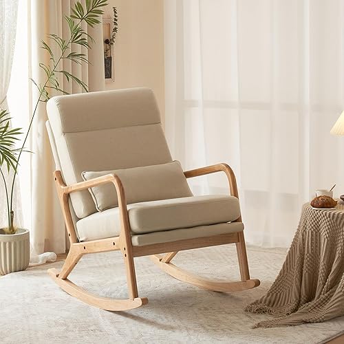 JOYBASE Mecedora, silla mecedora para guardería, silla mecedora de enfermería, moderna y cómoda con respaldo alto para interiores, sala de estar,