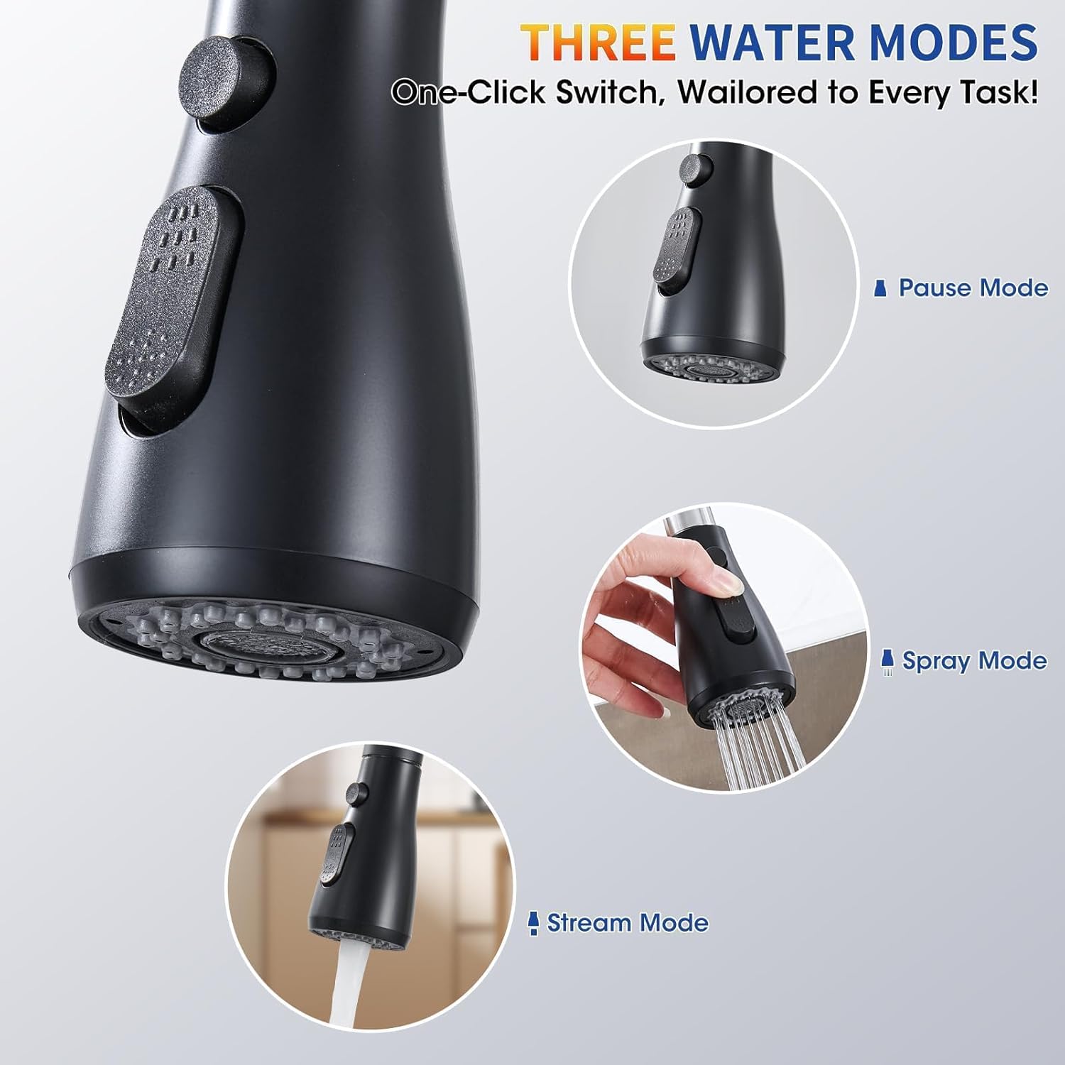 Matte Black Kitchen Faucets with Pull Down Sprayer, High Arc Single Handle Classic Spring Stainless Steel 1 or 3 Hole Kitchen Sink Faucet for Farmhouse RV Laundry Bar Camper Utility Room