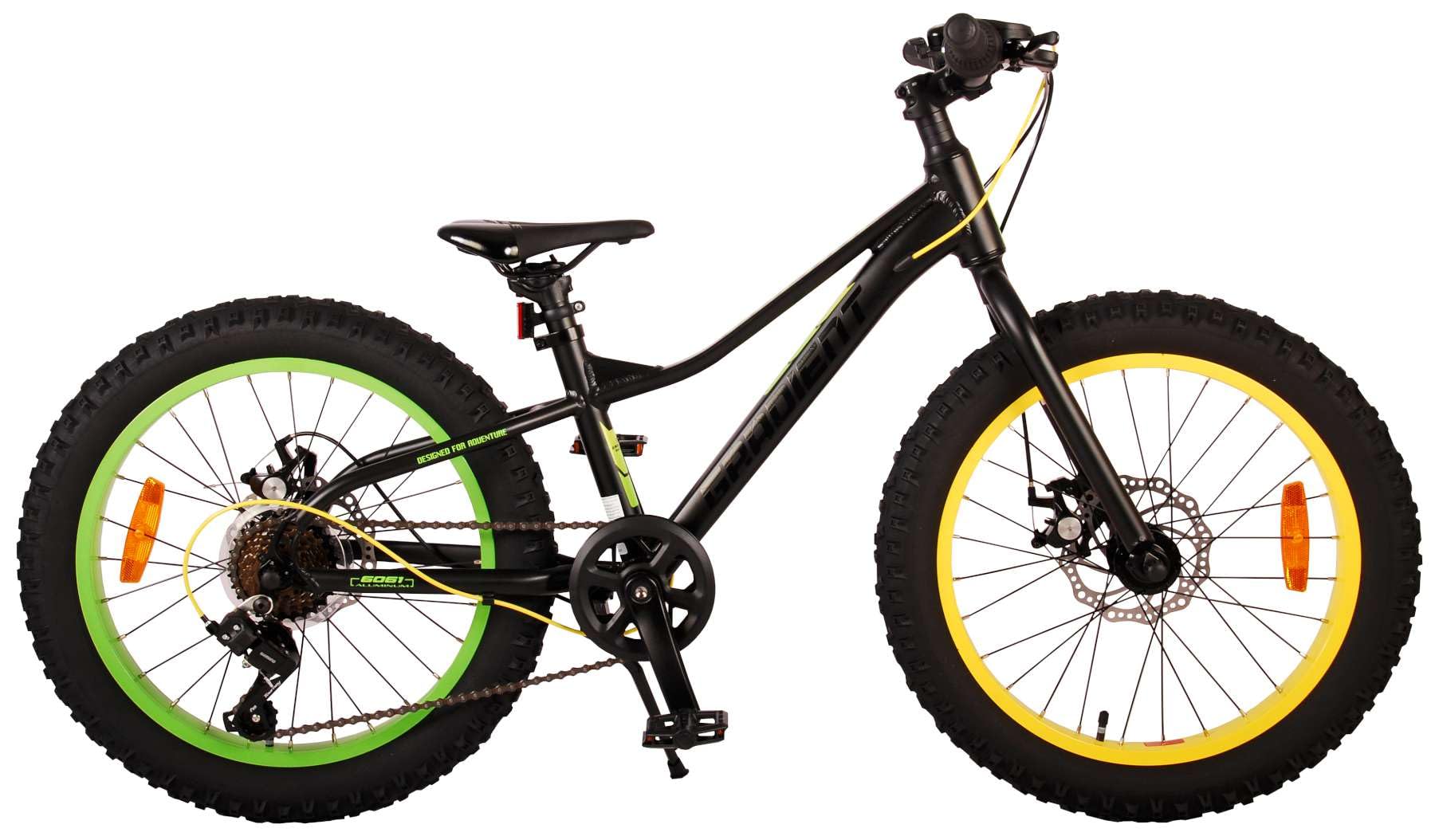 Bicicleta de montaña para niños de 20 pulgadas, incluye 6 velocidades y 2 frenos de mano, color amarillo y verde