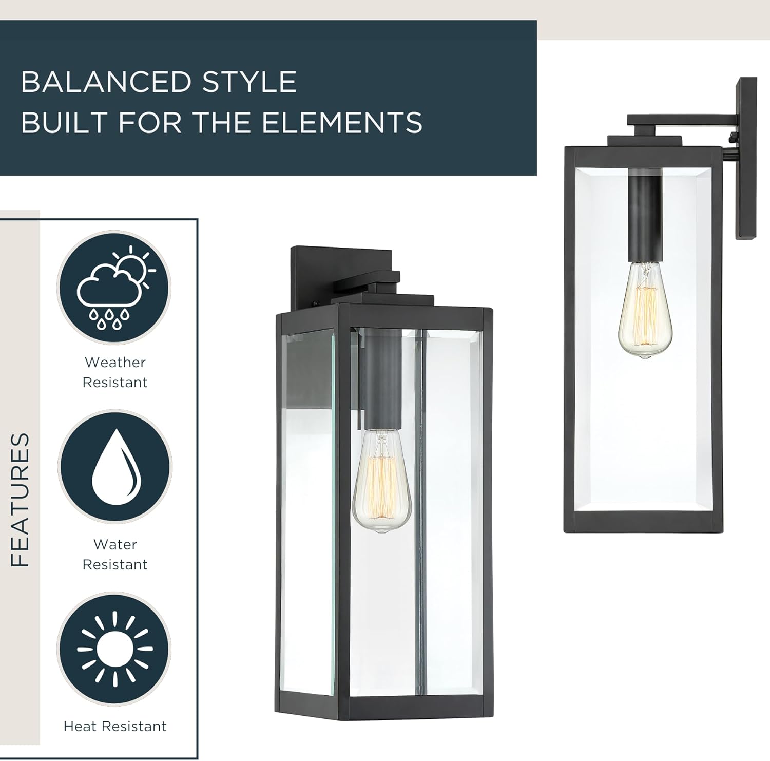 Close-up image of the Quoizel Westover outdoor wall sconce, showing the E26 bulb socket and clear beveled glass panels.