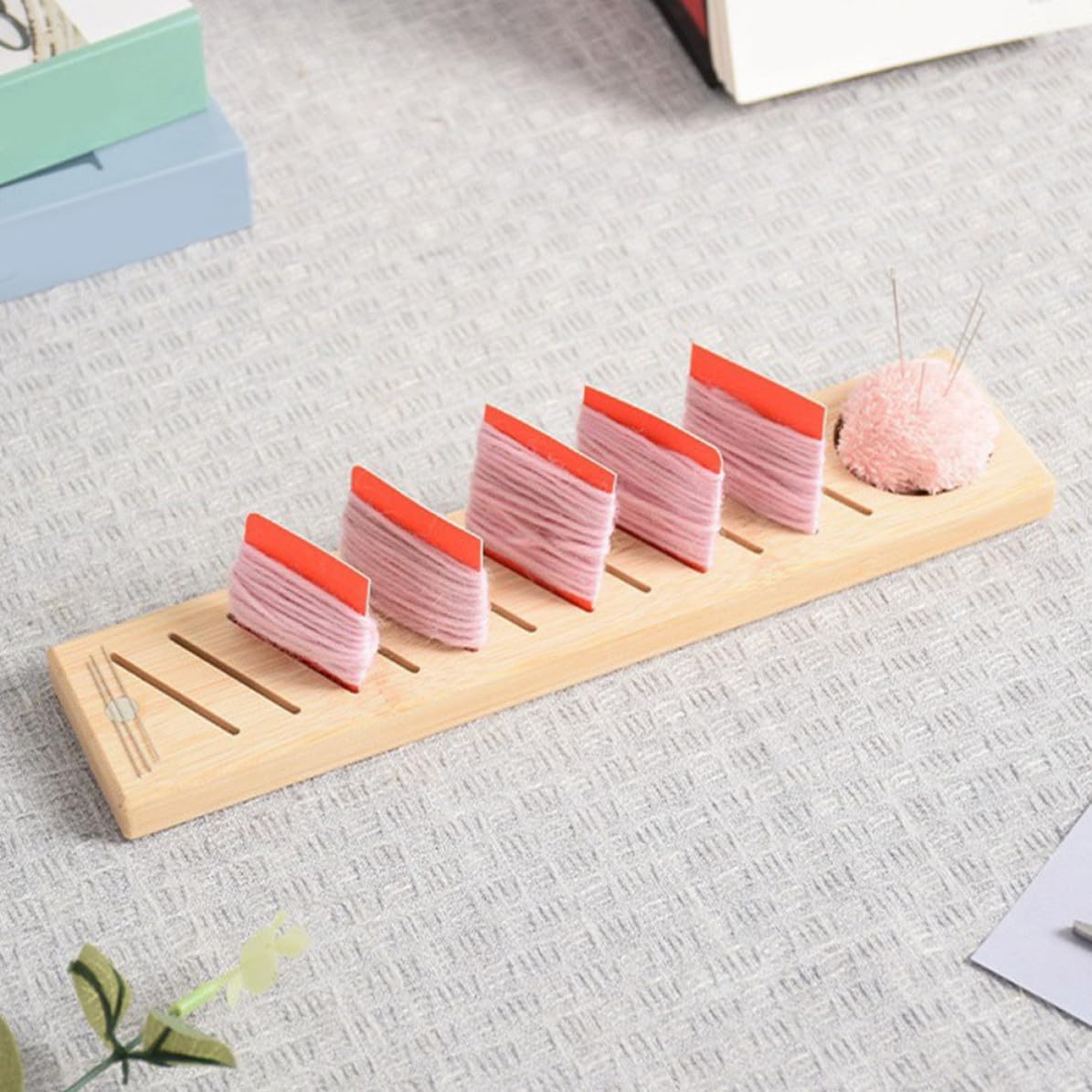 SWOOMEY Portable Embroidery Thread Storage Organizer Rack with Wooden and Plastic Materials, Convenient Sewing Accessory Organizer for Craft Storage and Thread Management,