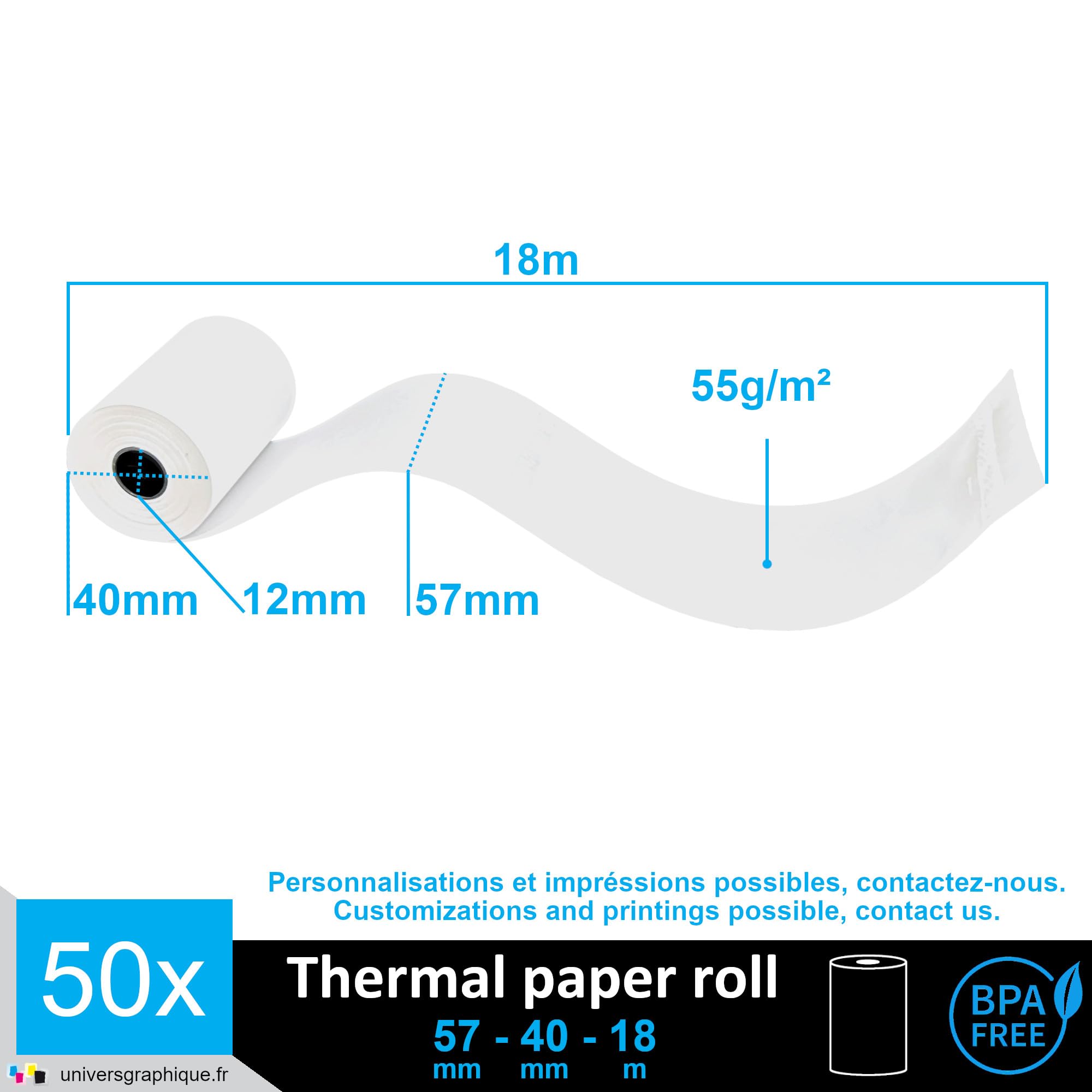 Thermische pinrollen 57x40x12 - 50 rl/ds