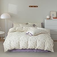 Vista 22 de EAVD Juego de ropa de cama de 3 piezas con funda de edredón floral azul, tamaño Full, algodón suave blanco y azul, juego de ropa de cama coqueto