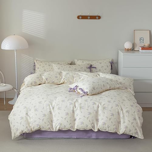 Miniatura 22 de EAVD Juego de ropa de cama de 3 piezas con funda de edredón floral azul, tamaño Full, algodón suave blanco y azul, juego de ropa de cama coqueto