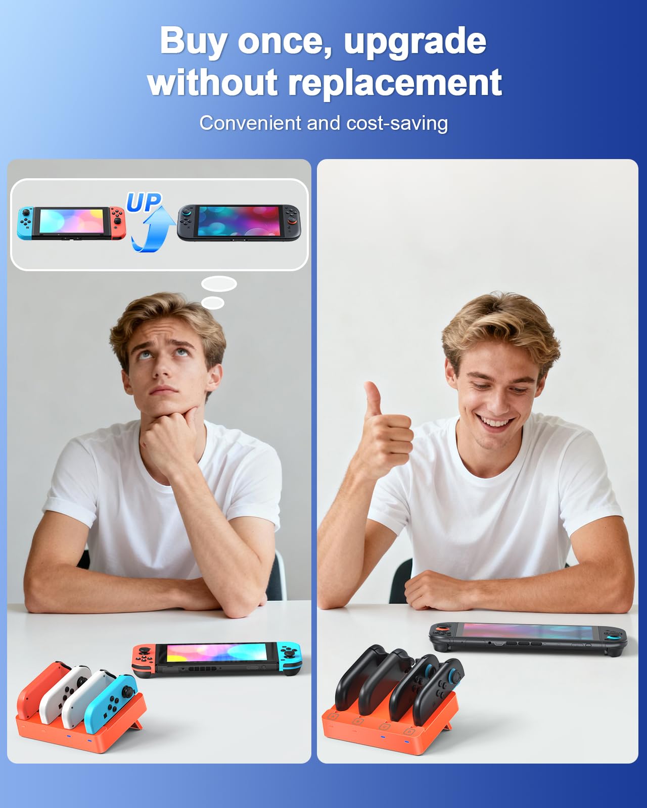 [Adatto per Switch 2&1] 4 in 1 Controller Stazione di ricarica per Nintendo Switch 2/Switch1/OLED, WAXITY Caricatore orizzontale magnetico veloce per Joy Con 2&1 con cavo di ricarica USB (arancione)