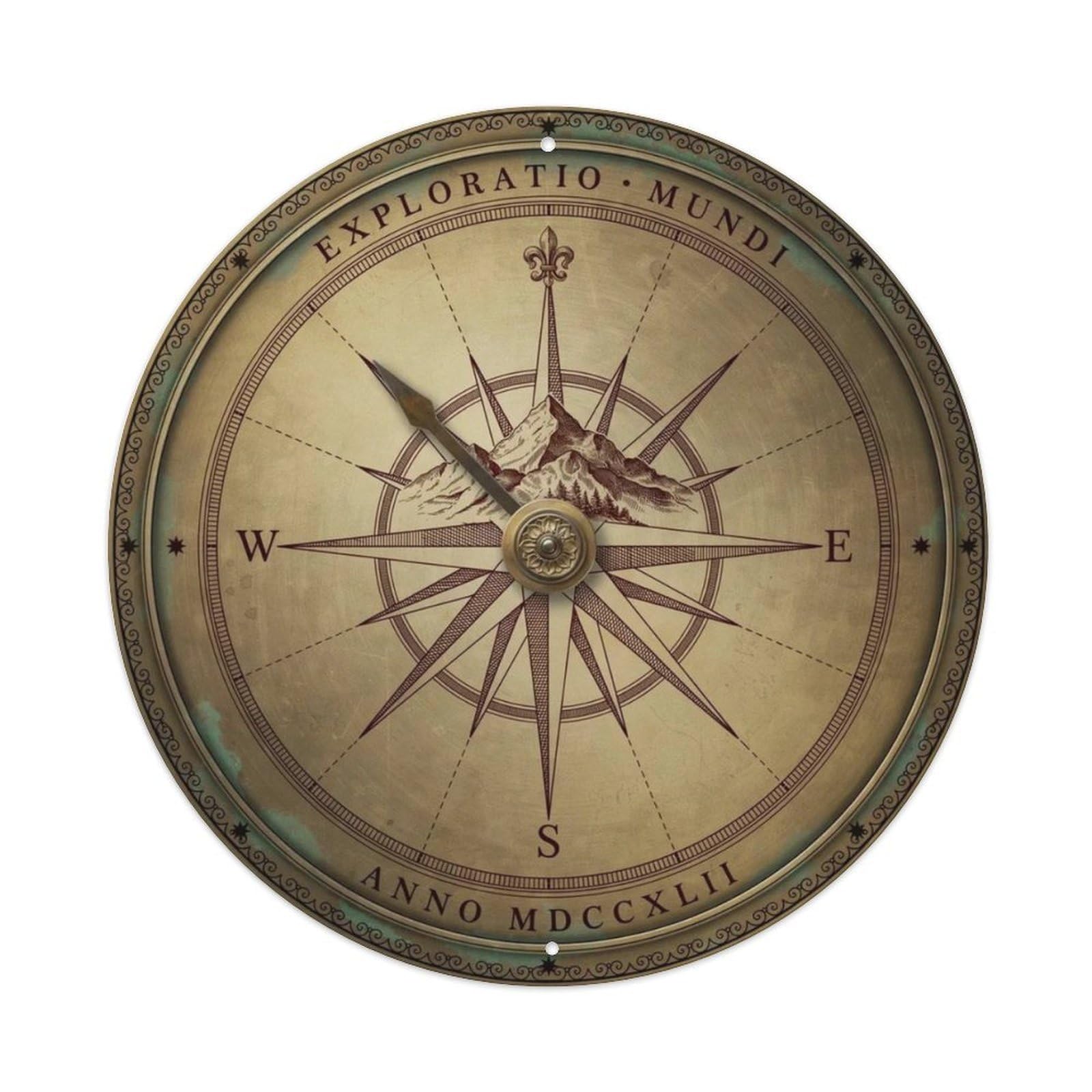 Vintage Compass Mountain Metal Tin Sign Plaque