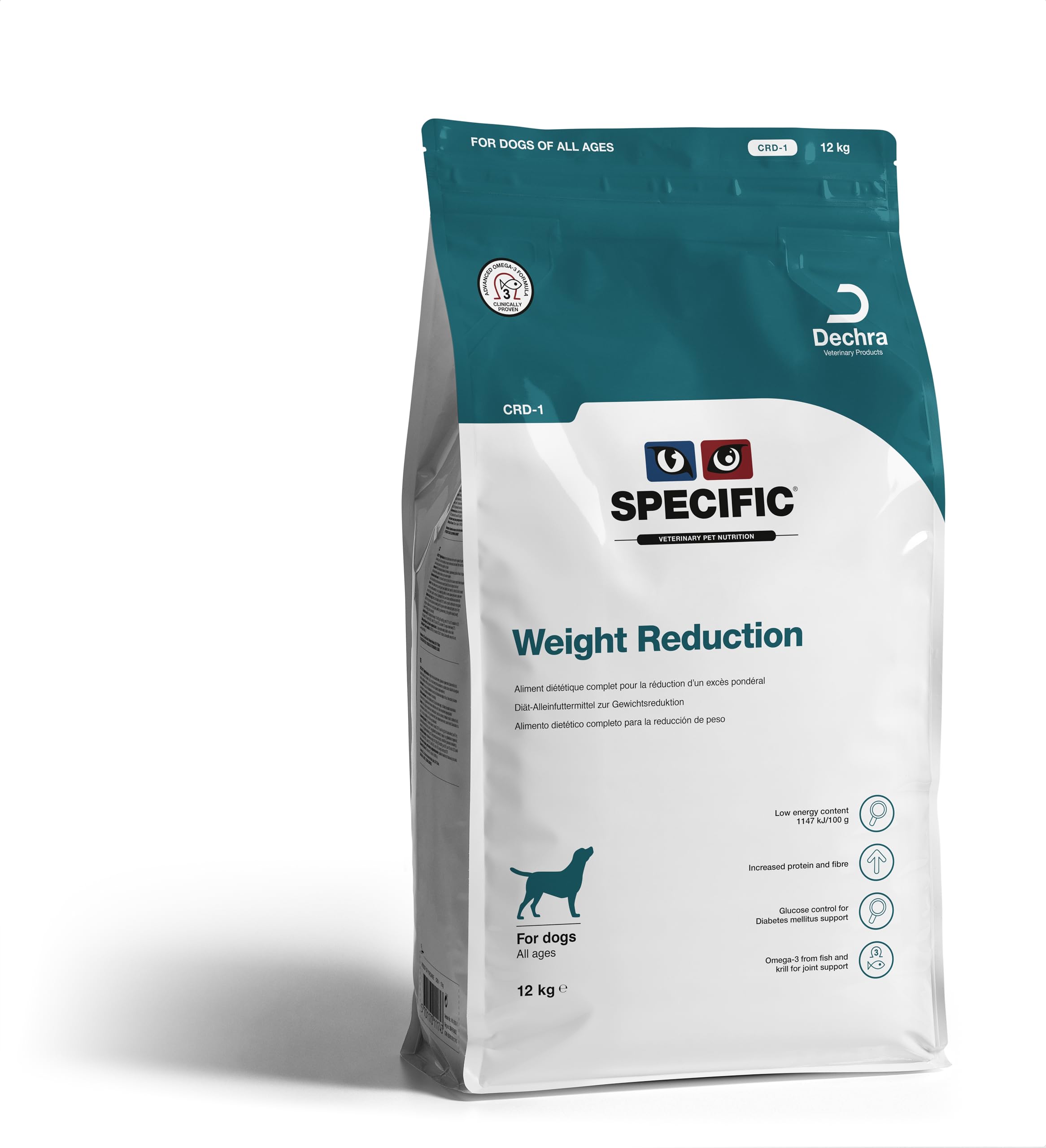 SPECIFIC® Weight Reduction (CRD-1) 12kg - Diätetisches Trockenfutter für Hunde - Hoher Proteingehalt - Fett- und Kalorienarm - Für übergewichtige Hunde - DECHRA Veterinary Products