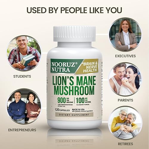 Miniatura 6 de Cápsula orgánica de melena de león concentración 101 equivale a 10,000 mg de hongos, mejorada con arándanos para vitalidad, claridad mental y