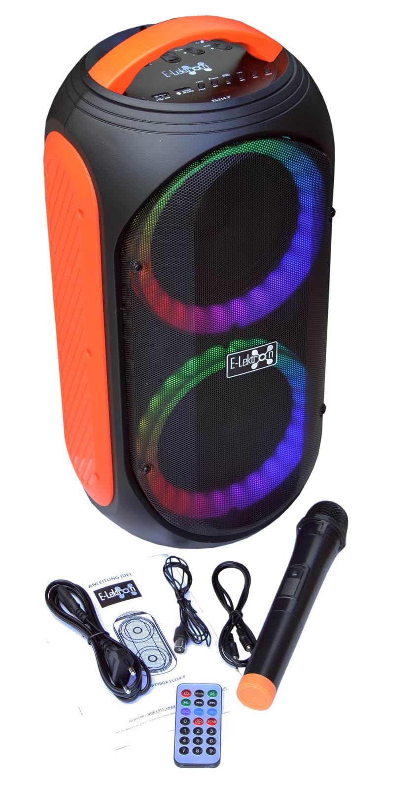 E-Lektron EL214-P Soundsystem Partybox, tragbare Lautsprecherbox Soundanlage mit USB Mediaplayer und LED Lichtshow, inkl. Mikrofon