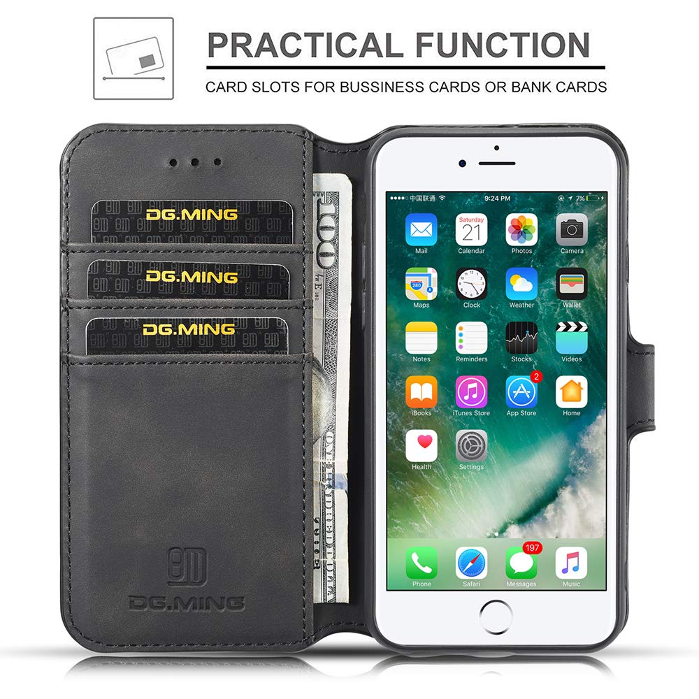 UEEBAI Case for iPhone SE 2022 5G/iPhone 7/iPhone 8/iPhone SE 2020,Luxury PU Leather Case Vintage Wallet Flip Cover [Card Slots] [Magnetic] Stand Folio Shockproof Protection for iPhone SE3/SE2 -Black