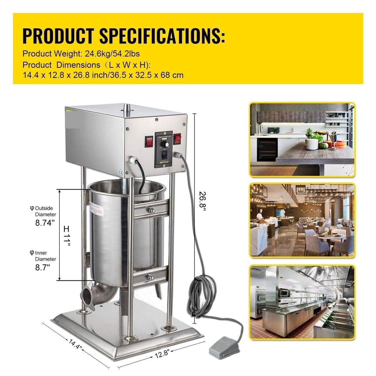 Relleno eléctrico de salchichas, máquina para hacer salchichas de acero inoxidable de 10/12/15L con velocidad ajustable y 5 tubos de relleno, máquina de llenado de carne de salchicha vertical 6