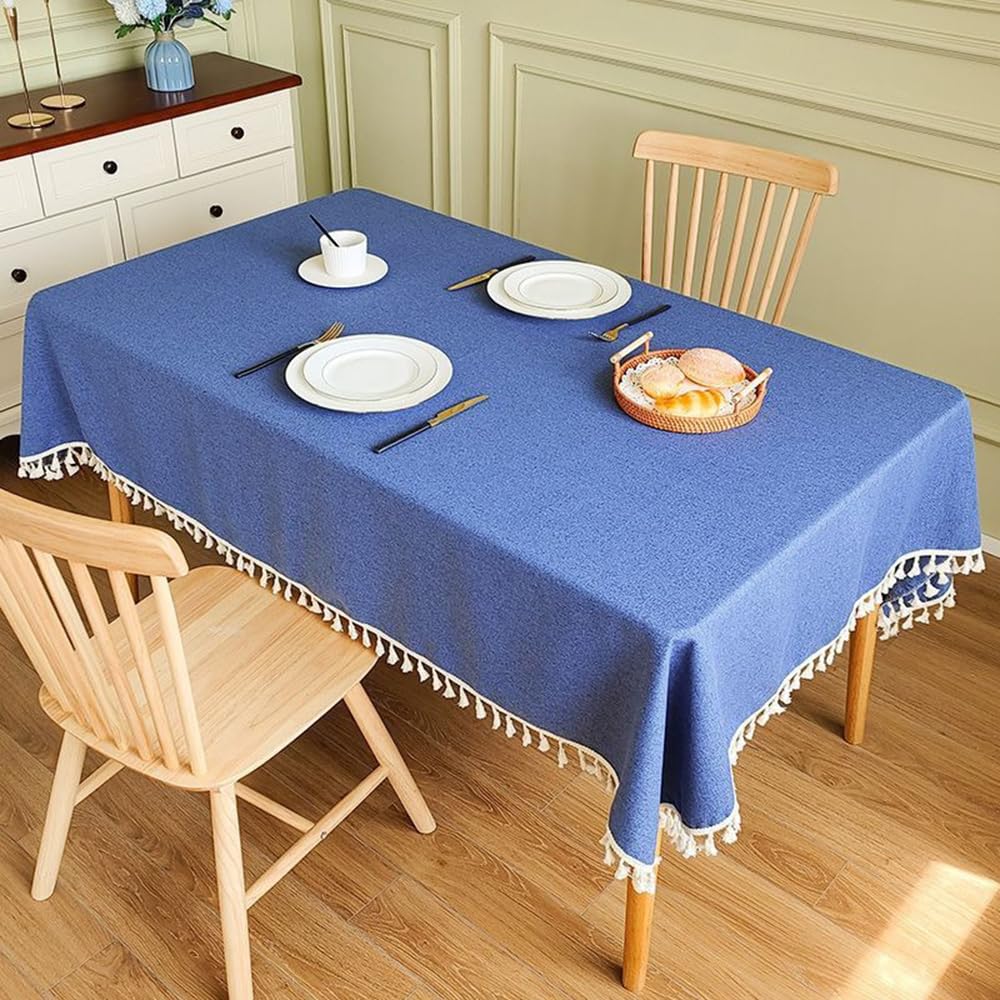 Tovaglia in Lino di Cotone, Tovaglia Antimacchia Tovaglie Rettangolari Lavabile per Tavolo da Cucina e per Esterni (Navy Blue,140 * 180CM)