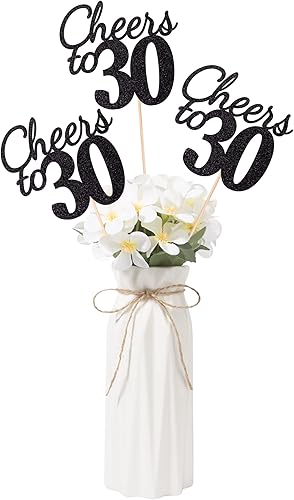 Miniatura 24 de Gexolenu Cheers to 21, paquete de 10 piezas de centros de mesa de cumpleaños número 21 con purpurina negra de doble cara para mesas, palitos
